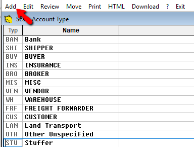 Choose add to add an account type