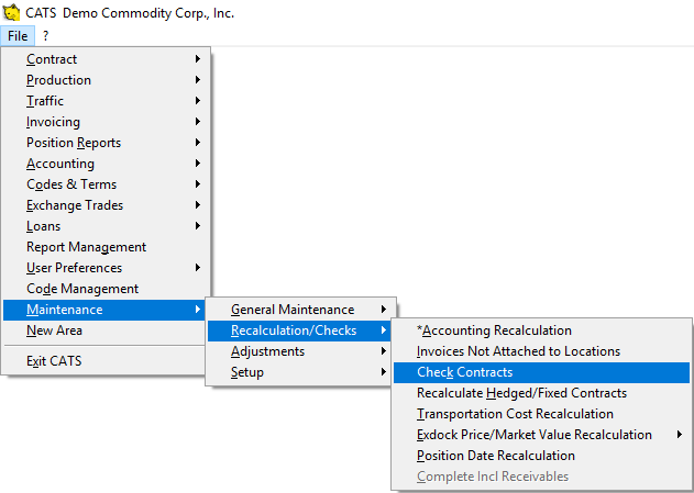 Accessing the Check Contracts feature.