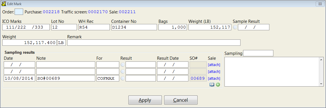 Sample results are displayed on the mark.