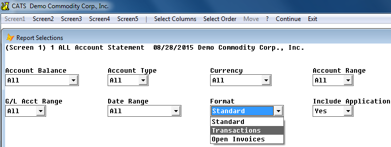 Account Statement report format types.