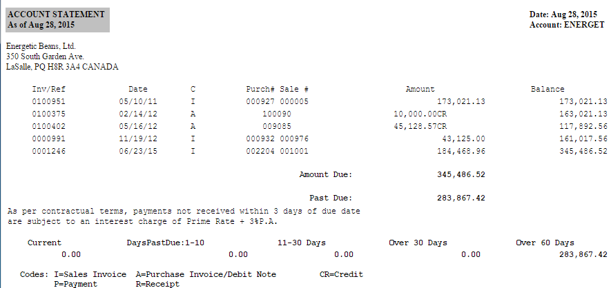 Transactions Account Statement sample report.