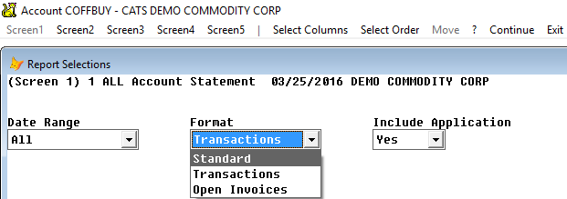 Filters on the account statement for one account.