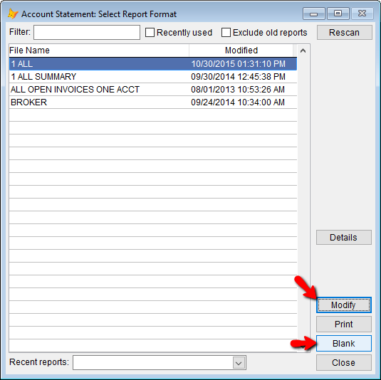 Use Modify to change an existing or Blank to create a new report.