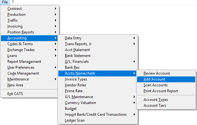 Select "Add Account" from the main menu