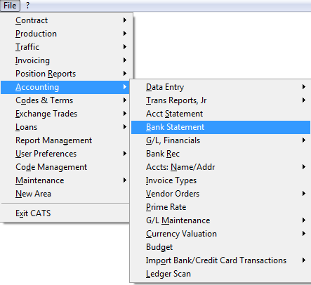 Bank statement access menu