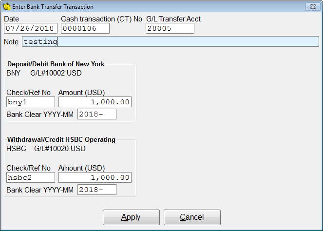 Enter bank transfer details.