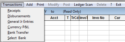 Transaction menu