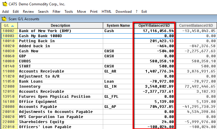 Enter the opening balances in the OpnYrBalanceUSD column.