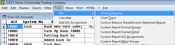 The Tools Menu for the G/L Scan.