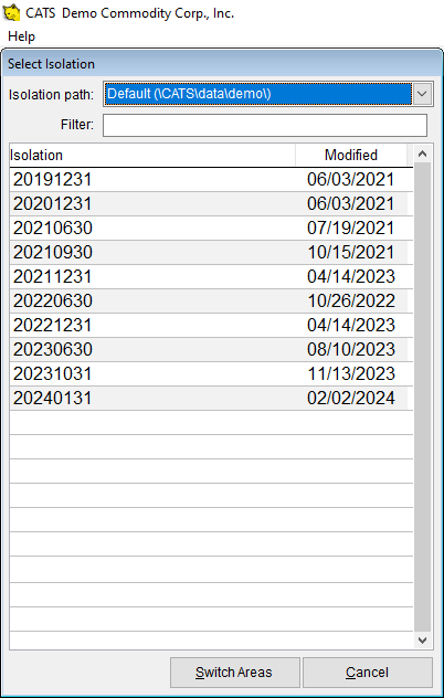 Choose a period by name to enter and work in that period.