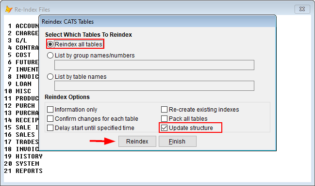 Leave the settings and pick Reindex.