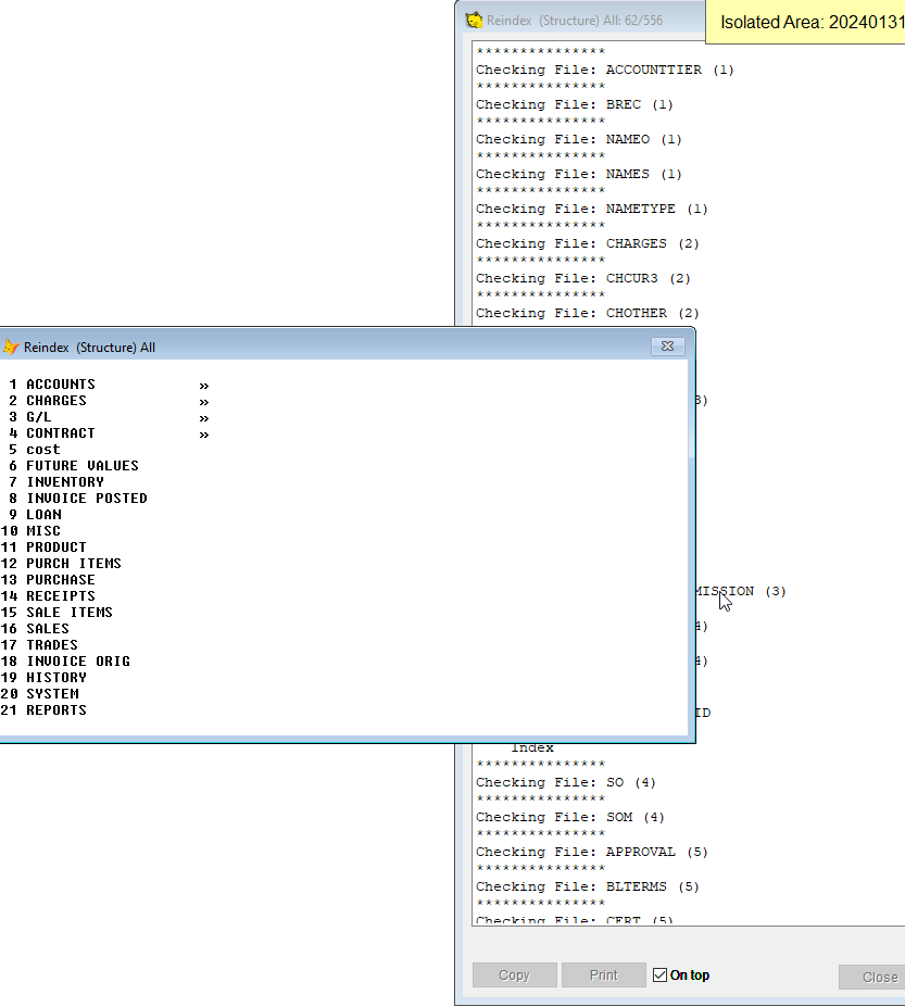 Progress report for reindexing process.