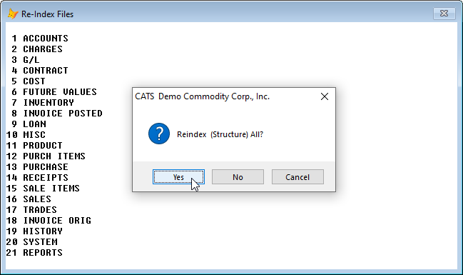 Select yes to confirm and reindex all files.