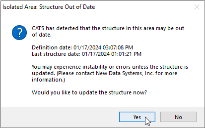 Select Yes when prompted to change the structure.