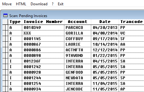 List of Pending Invoices. Select Print to print the list or Exit to proceed