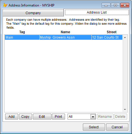 Address Information Box Address List Tab