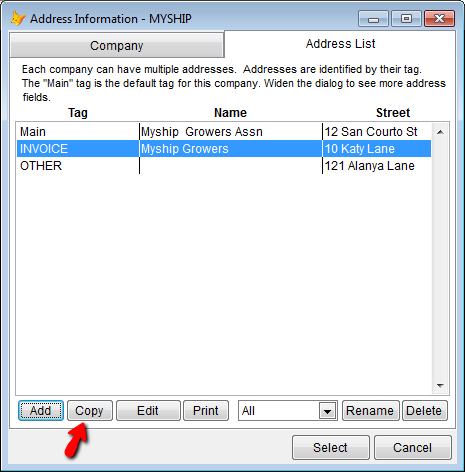 Copy the selected address into a new address