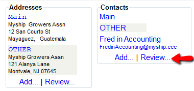 Review contact screen
