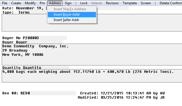 Go to address on top menu from a contract confirm.
