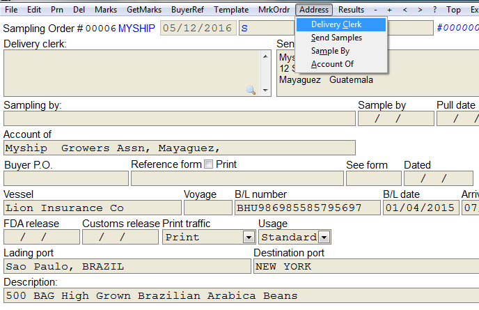 Choose address from top menu.