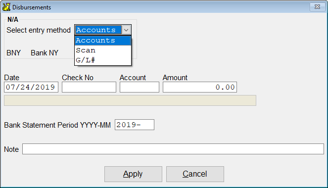 Choose entry method for this disbursement.