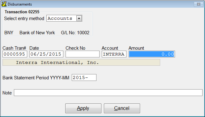 Enter a zero amount on a disbursement to pay off opposite entries.