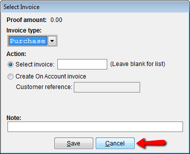 Select Cancel when finished picking invoices.