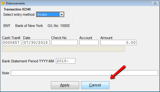 Select Cancel to return to the pending transactions scan.