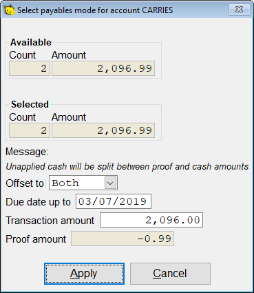The Status Box on a Disbursement