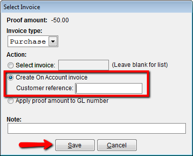 Choose Create an On Account Invoice.