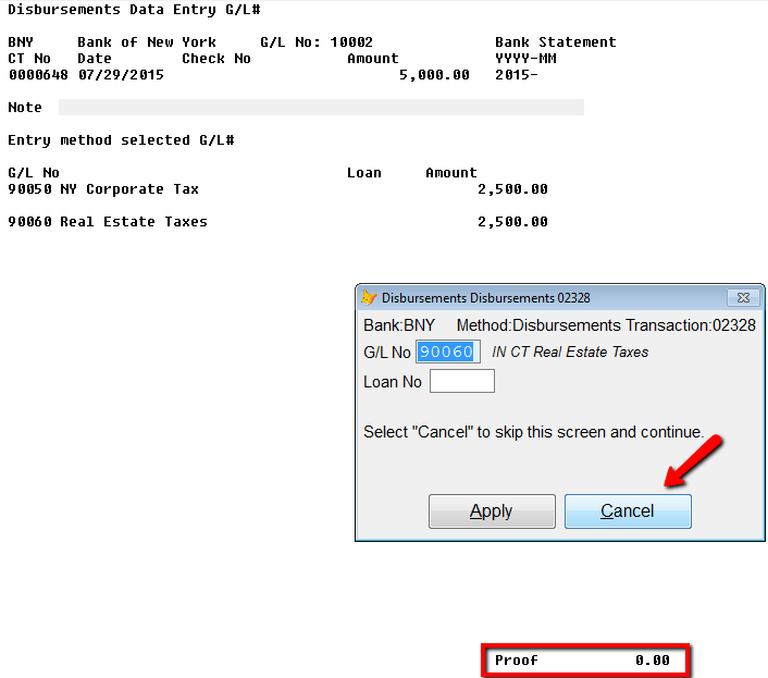Total amounts and proof amount on screen.