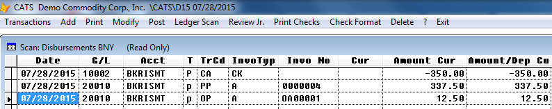 An example of an OA invoice in the pending disbursement scan.