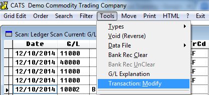 Select the Tools menu to Modify a Posted Transaction