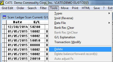 Tools Menu to Delete a Posted Transaction