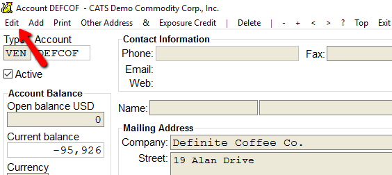 Choose Edit to update account information.