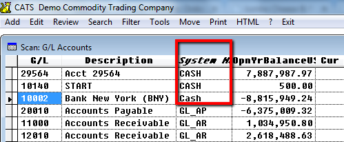 G/L Accounts that can be Associated with Banks