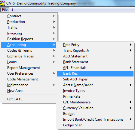 Accessing the Bank Reconciliation Area