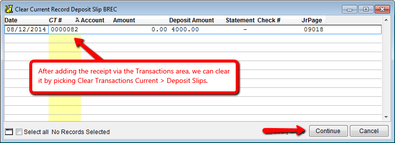 Select the transaction to clear from the list.