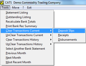 Select Clear Transactions Current to manually clear transactions with the bank.