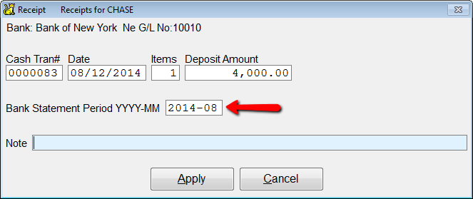 |Adding a receipt with a Bank Statement month