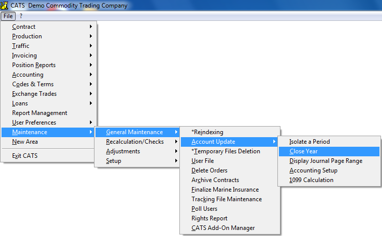 Accessing the Close Year Feature