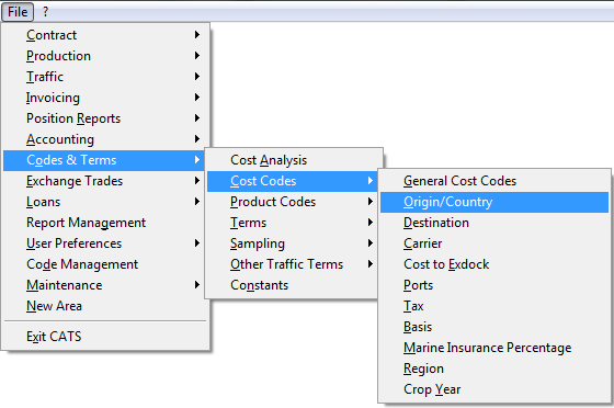 Add origin/country access menu