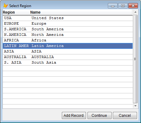 Select the region for the new code