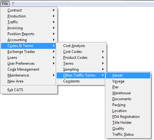 Other Traffic Terms Menu