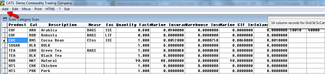 Add a code from the Product Category Scan