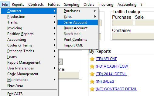 Buyer/Seller history from main menu