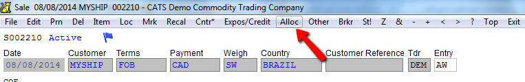 Allocate from the Sale Main Screen Menu