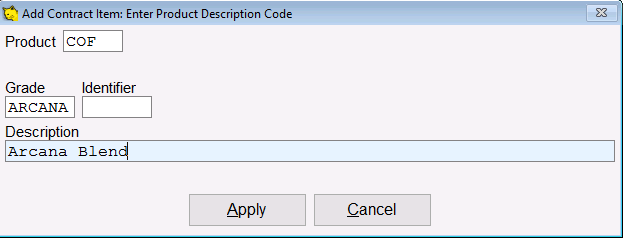 Enter Grade Code for New Item