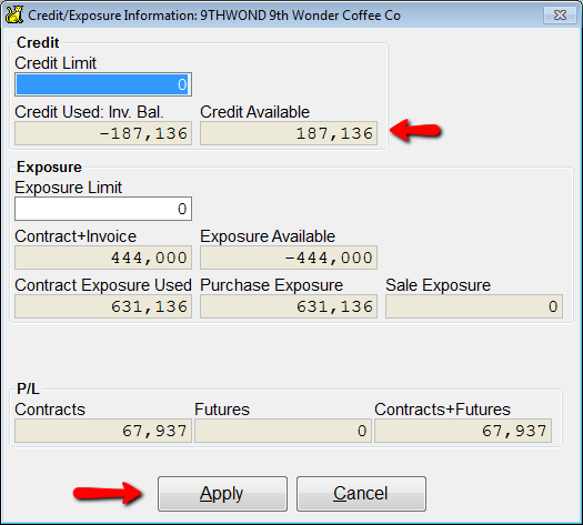 The Exposure and Credit Information Screen