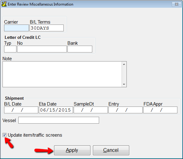 Other Contract and Traffic Info Screen